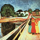 Girls Canvas Paintings - Girls on a Bridge